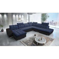 Prisma X Corner Sofa with Sleeping Function, USB Port, and Bedding Storage - Velvet | Pet Friendly, Terra 79 + Black Eco-leather