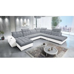 Ecksofa Prisma X mit Schlaffunktion, USB-Anschluss und Bettkasten - Samt | Haustierfreundlich, Terra 92 + Kunstleder