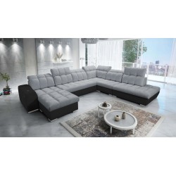 Prisma X corner sofa with sleeping function, USB port, and bedding storage - Velvet | Pet friendly, Terra 92 + Black Eco-leather