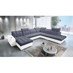 Prisma X sectional sofa with a sleeping function, USB port, and bedding storage - Velvet | Pet friendly, Terra 96 + Eco-leather