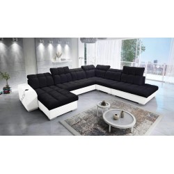 Prisma X Ecksofa mit Schlaffunktion, USB-Anschluss und Bettkasten - Samt | Haustierfreundlich, Terra 99 + Kunstleder