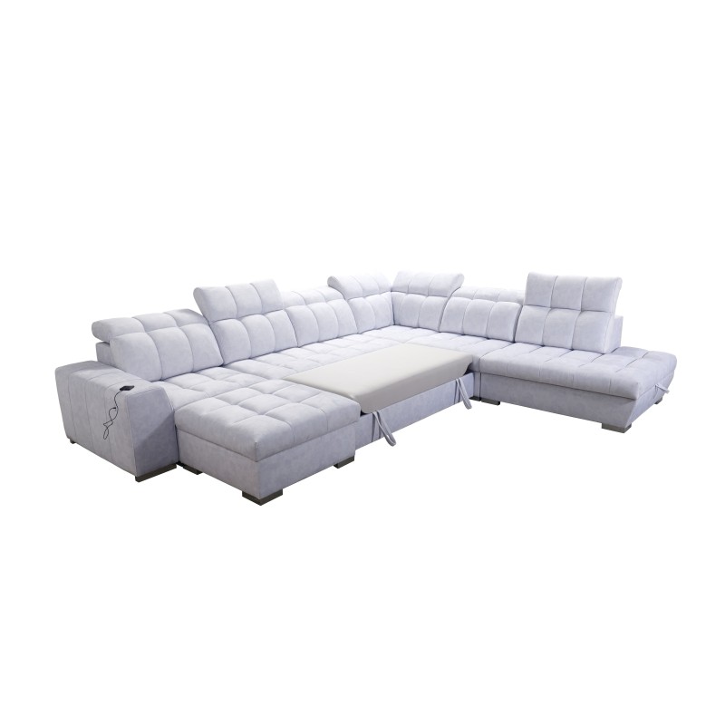 Prisma X Ecksofa mit Schlaffunktion, USB-Anschluss und Bettkasten - Samt | Haustierfreundlich, Terra 99 + Schwarzes Kunstleder