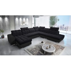 Prisma X Ecksofa mit Schlaffunktion, USB-Anschluss und Bettkasten - Samt | Haustierfreundlich, Terra 99 + Schwarzes Kunstleder