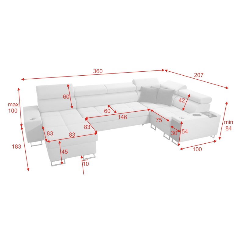 Corner Sofa U Orbix IV Maxi with Sleeping Function - Fabric, Sawana 84