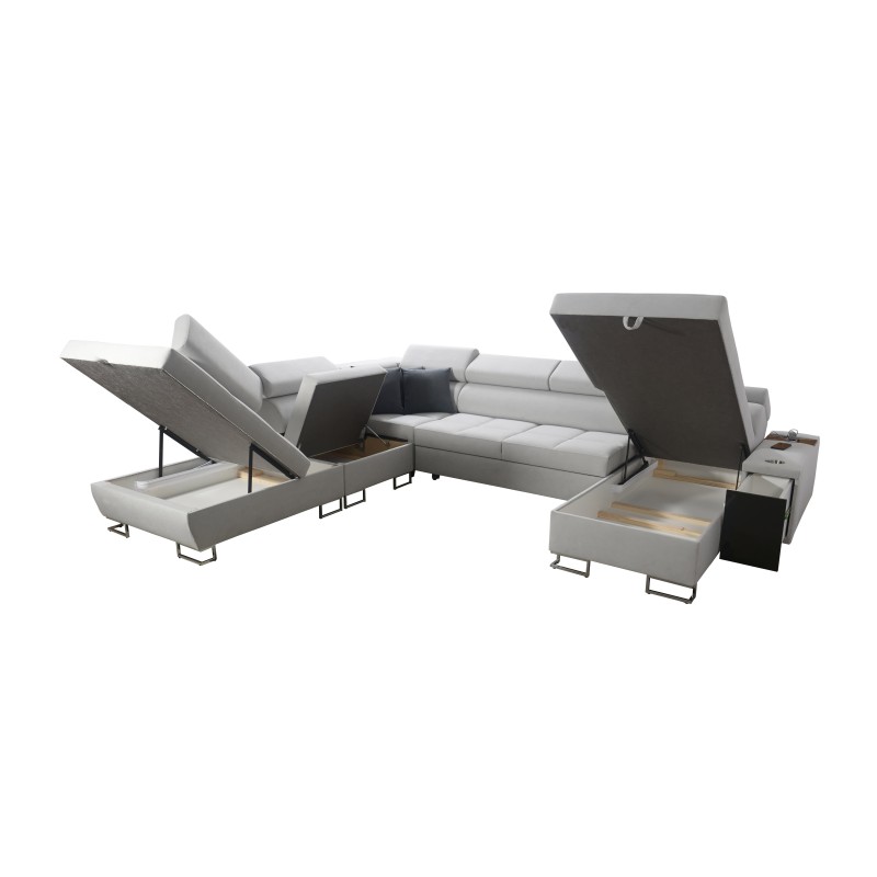 Sofá esquinero en forma de U Orbix X con función de cama y puerto USB | Tejido, Sawana 72 | Muebles de salón