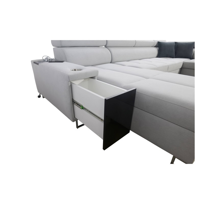 Sofá esquinero en forma de U Orbix X con función de cama y puerto USB | Tejido, Sawana 26 | Muebles de salón