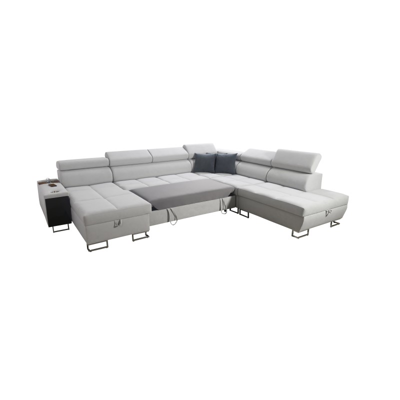 U-förmiges Ecksofa Orbix X mit Schlaffunktion und USB-Anschluss | Geflecht, Sawana 96 | Wohnzimmermöbel