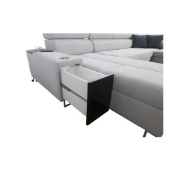 U-förmiges Ecksofa Orbix X mit Schlaffunktion und USB-Anschluss | Geflecht, Sawana 96 | Wohnzimmermöbel