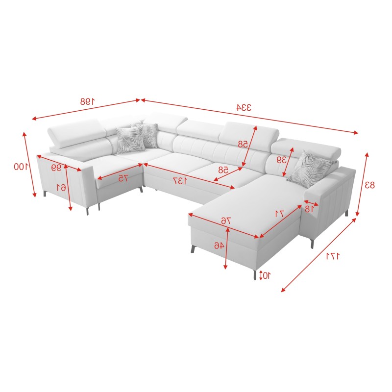 Sofá esquinero en forma de U Arco V Mini con función de cama, ajustable.
