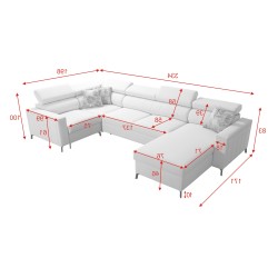 U-shaped corner sofa Arco V Mini with a sleeping function, adjustable