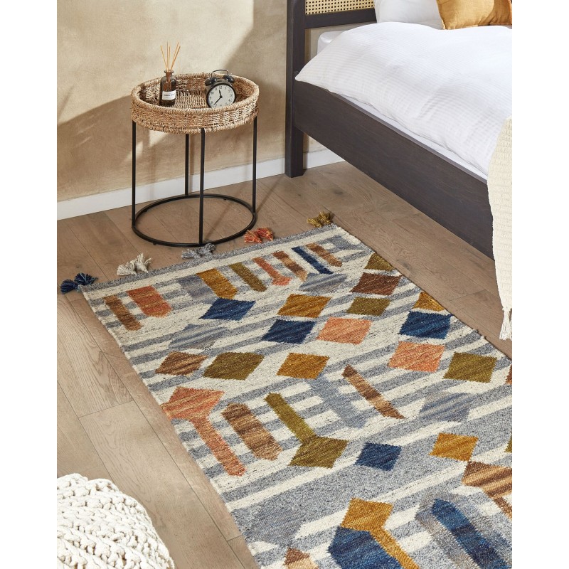Dywan wełniany kilim 80 x 150 cm wielokolorowy KASAKH