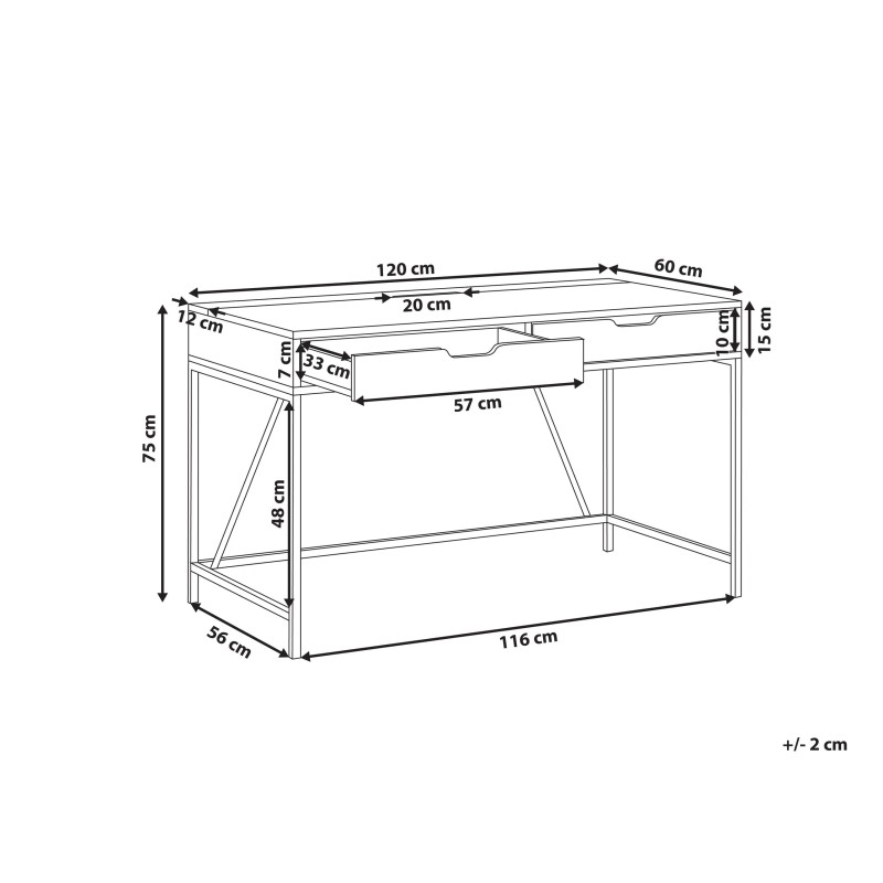 Biurko z szufladami 120 x 60 cm czarne z jasnym drewnem JENA