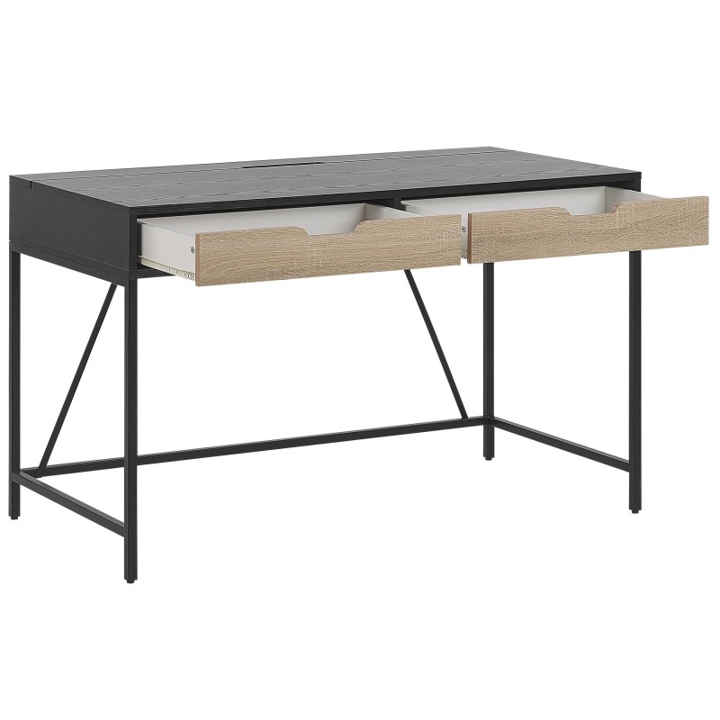 Biurko z szufladami 120 x 60 cm czarne z jasnym drewnem JENA