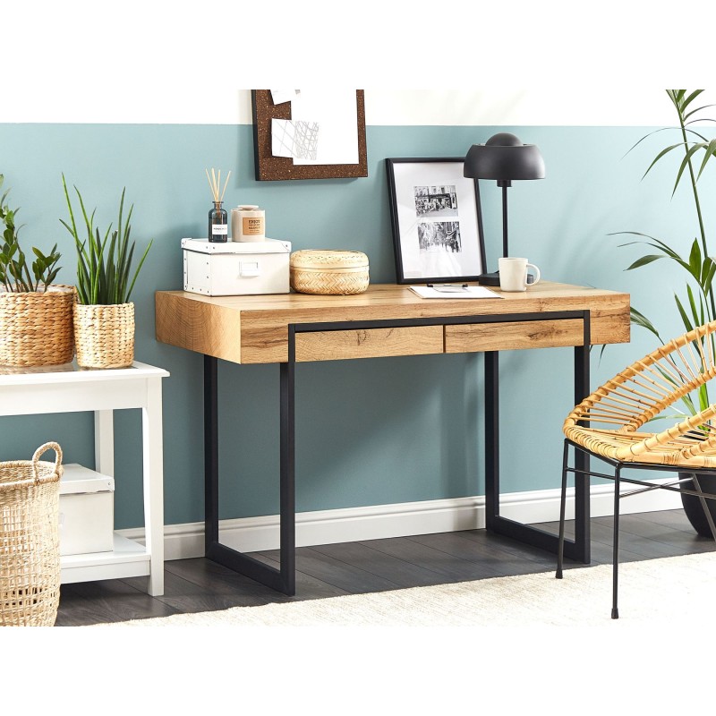 Biurko z szufladami 120 x 55 cm jasne drewno z czarnym VIDA