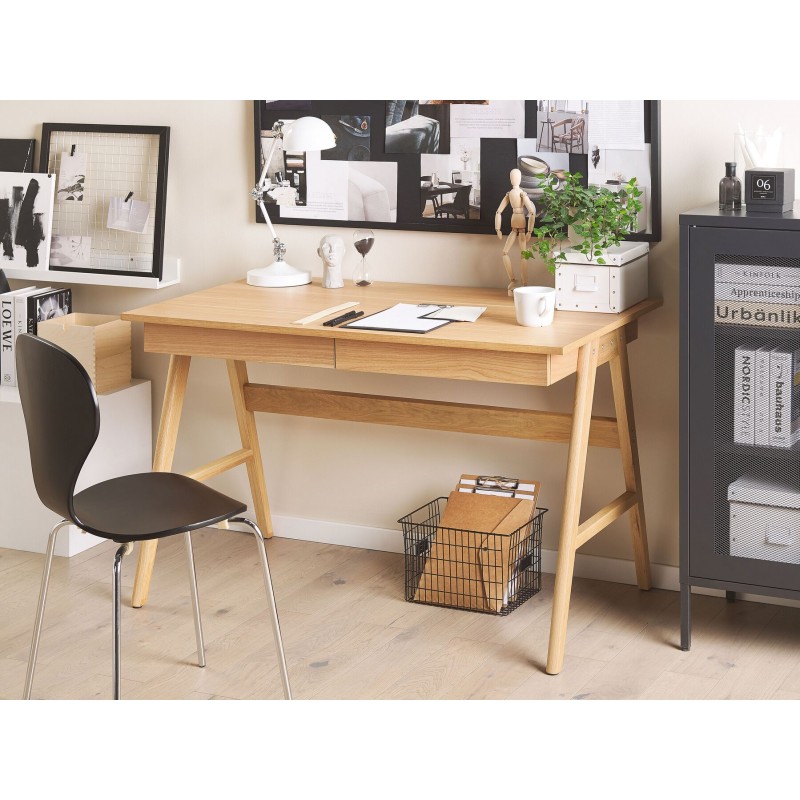 Biurko z szufladami 120 x 70 cm jasne drewno SHESLAY