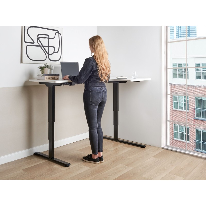 Biurko narożne prawe regulowane elektrycznie 160 x 59 cm czarno-białe DESTINES