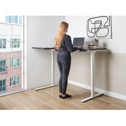 Biurko narożne lewe regulowane elektrycznie 160 x 59 cm biało-czarne DESTINES