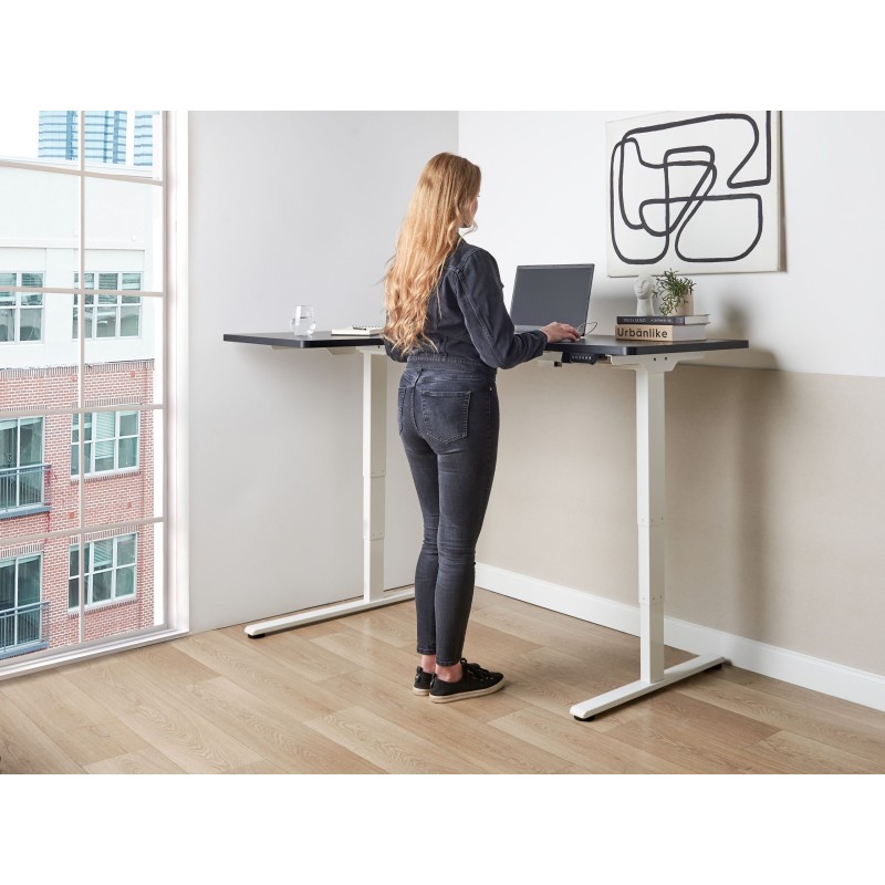 Biurko narożne lewe regulowane elektrycznie 160 x 59 cm biało-czarne DESTINES