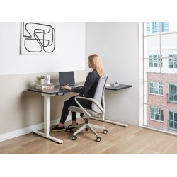 Biurko narożne prawe regulowane elektrycznie 160 x 59 cm biało-czarne DESTINES