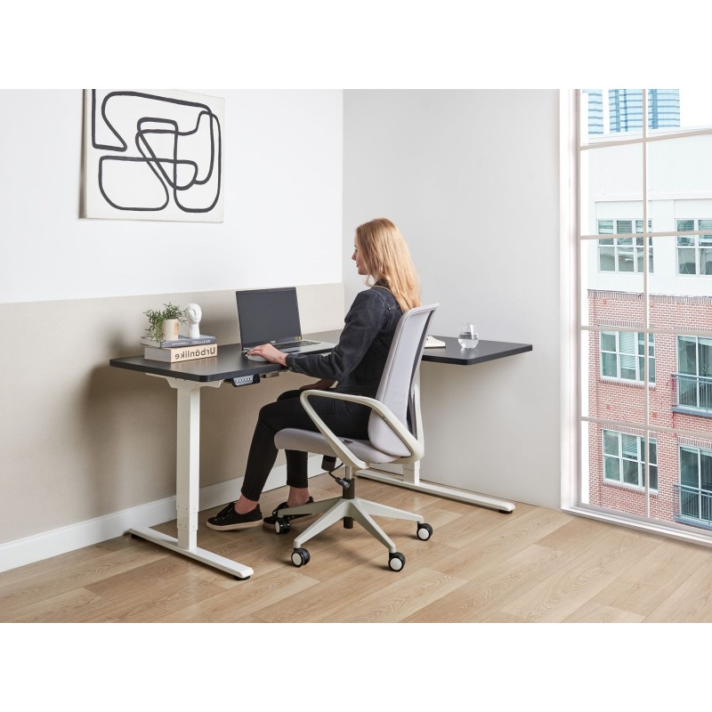 Biurko narożne prawe regulowane elektrycznie 160 x 59 cm biało-czarne DESTINES