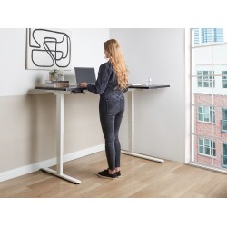 Biurko narożne prawe regulowane elektrycznie 160 x 59 cm biało-czarne DESTINES