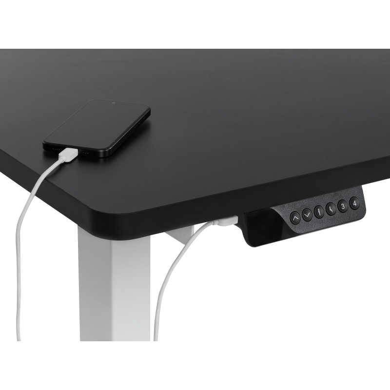 Biurko narożne prawe regulowane elektrycznie 160 x 59 cm biało-czarne DESTINES