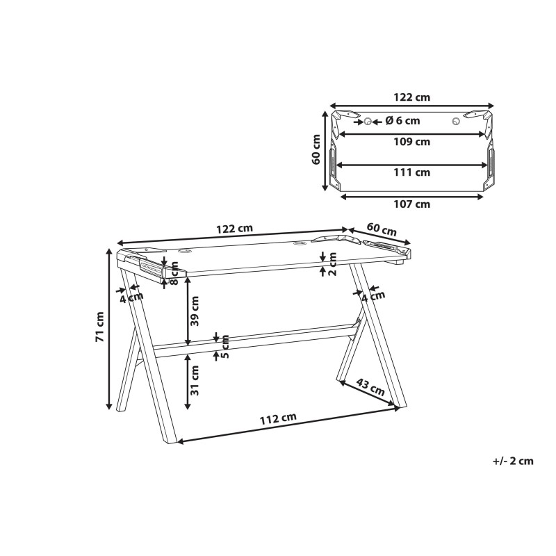 Biurko gamingowe RGB LED 120 x 60 cm czarne DANVERS