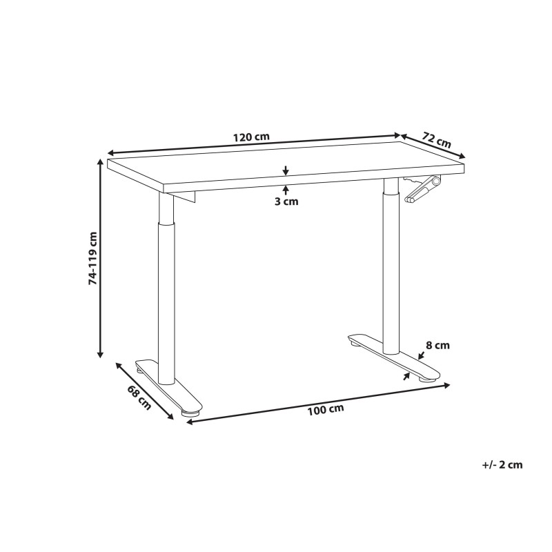 Biurko regulowane manualnie 120 x 72 cm czarno-białe DESTINAS