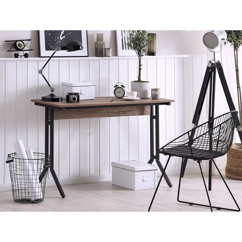 Biurko 120 x 48 cm beżowoszary drewno z czarnym CREEK