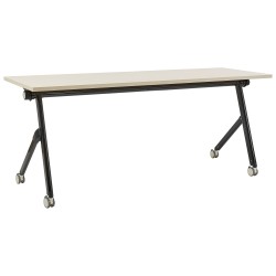 Biurko składane z kółkami 180 x 60 cm jasne drewno z czarnym BENDI