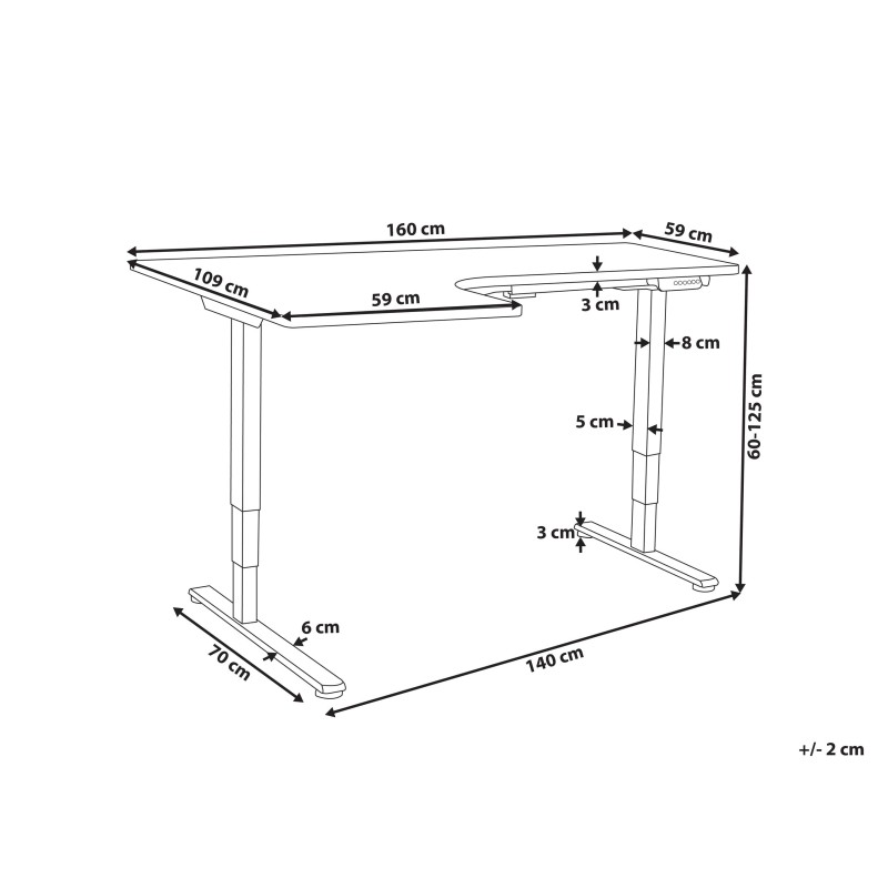 Biurko narożne lewe regulowane elektrycznie 160 x 59 cm czarno-białe DESTINES