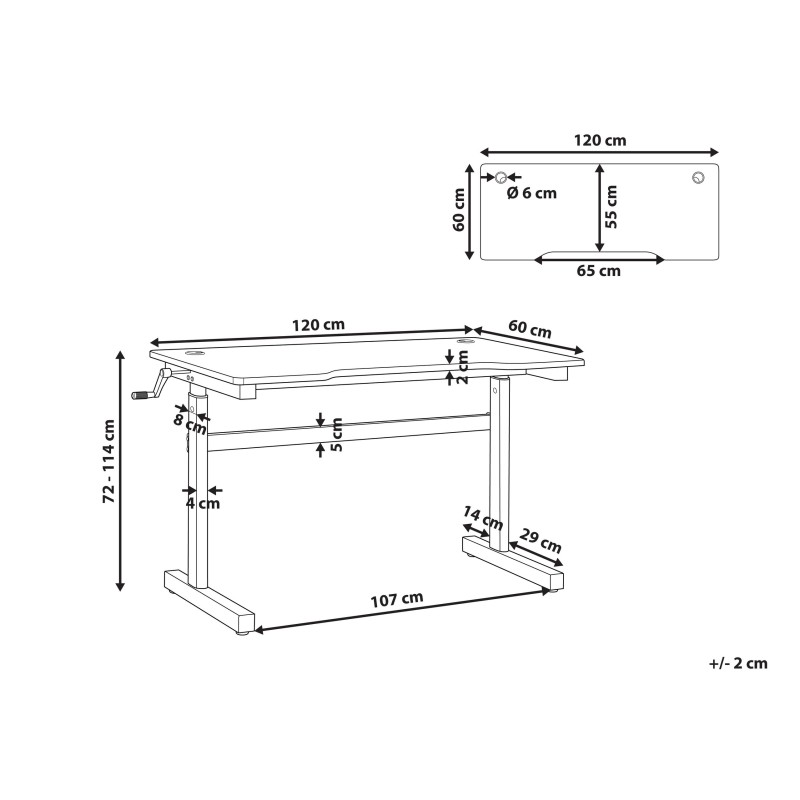 Biurko gamingowe RGB LED regulowane manualnie 120 x 60 cm czarne DURBIN