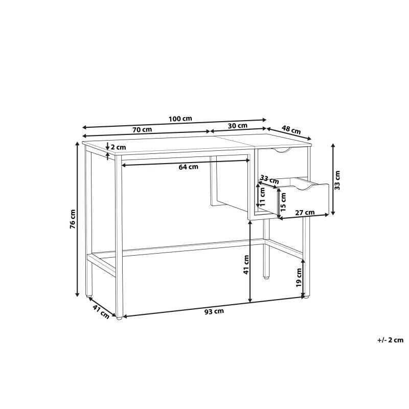 Biurko z szufladami 100 x 48 cm czarne z jasnym drewnem HARPER