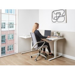 Biurko narożne lewe regulowane elektrycznie 160 x 59 cm białe DESTINES