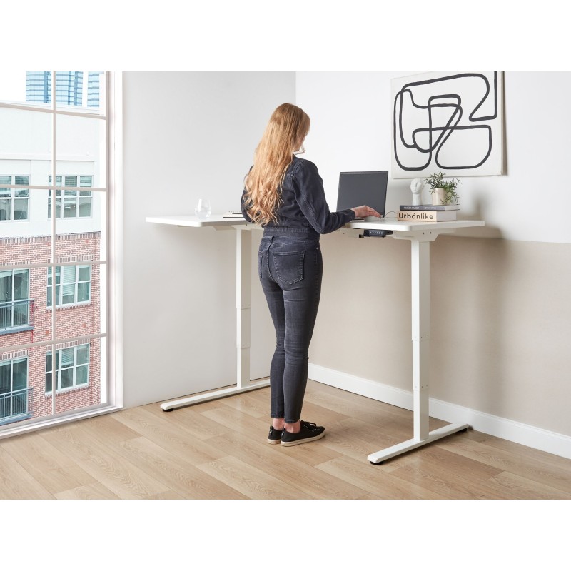 Biurko narożne lewe regulowane elektrycznie 160 x 59 cm białe DESTINES