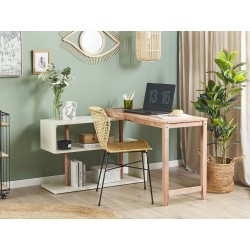 Rozkładane biurko z regałem 120 x 45 cm jasne drewno i biały CHANDLER