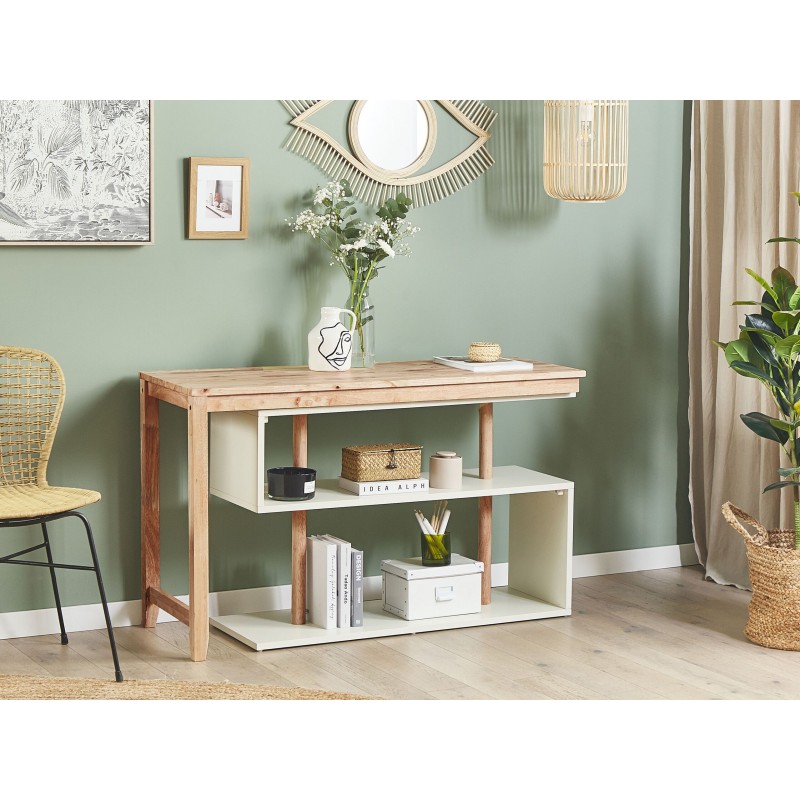 Rozkładane biurko z regałem 120 x 45 cm jasne drewno i biały CHANDLER