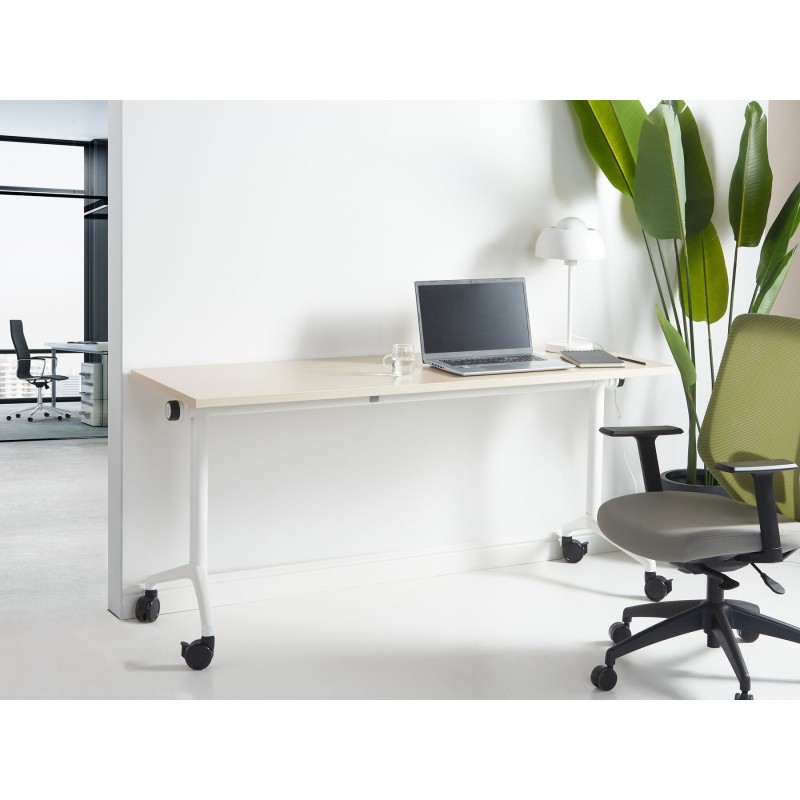 Biurko składane z kółkami 160 x 60 cm jasne drewno z białym CAVI