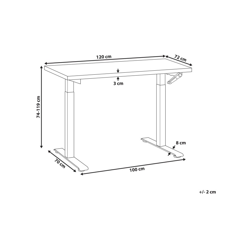 Biurko regulowane manualnie 120 x 72 cm biało-czarne DESTINES