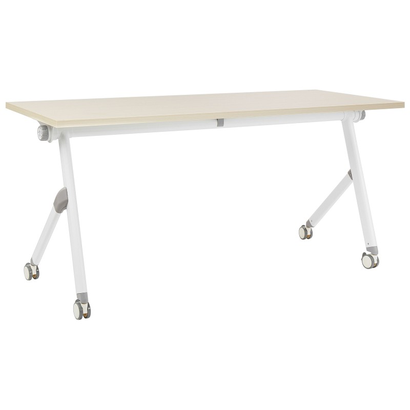 Biurko składane z kółkami 160 x 60 cm jasne drewno z białym BENDI