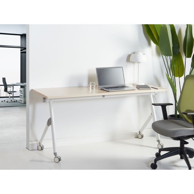 Biurko składane z kółkami 160 x 60 cm jasne drewno z białym BENDI