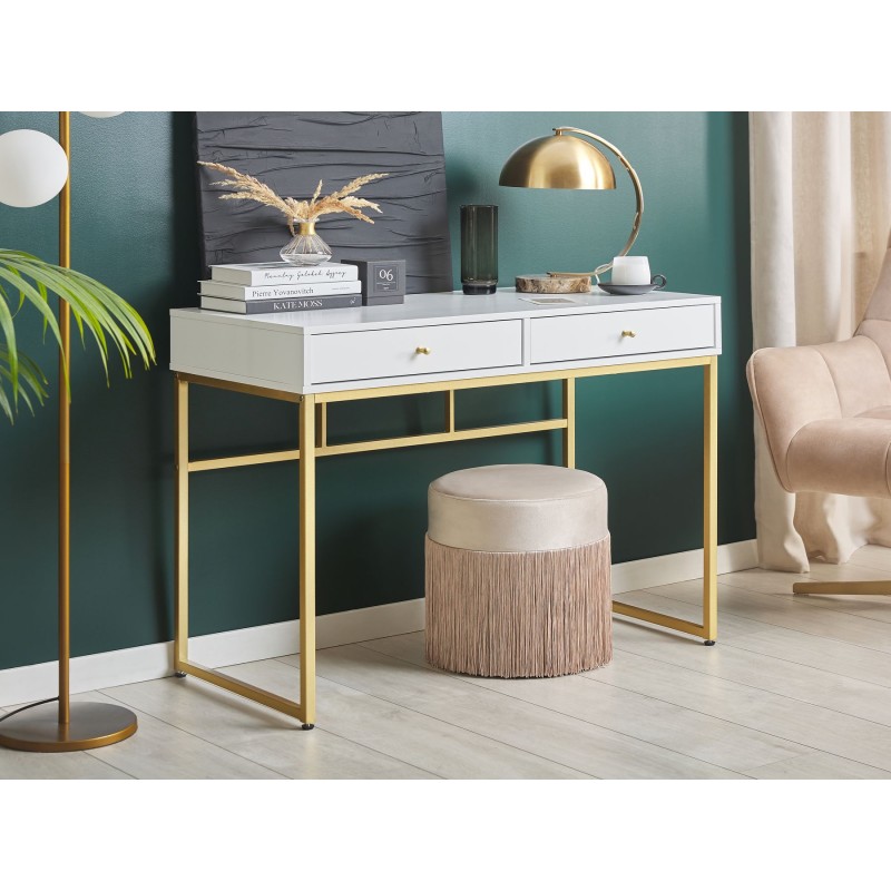 Biurko / Konsola 2 szuflady biało-złota DAPHNE