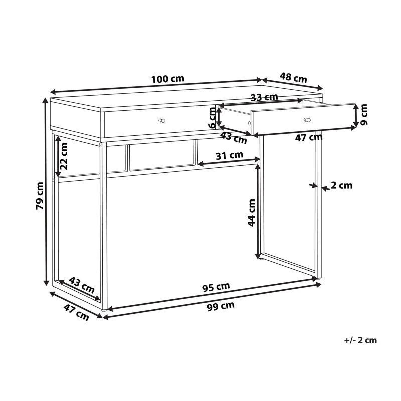 Biurko / Konsola 2 szuflady biało-złota DAPHNE