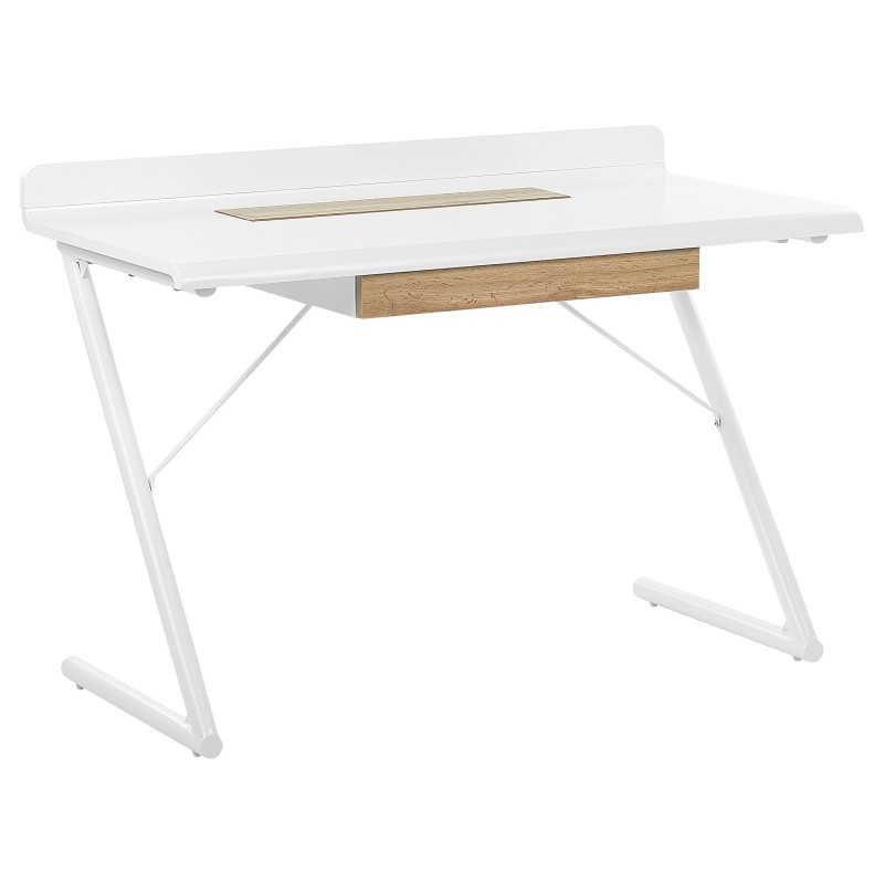 Biurko z szufladą 120 x 60 cm białe z jasnym drewnem FOCUS