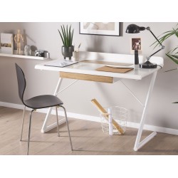 Biurko z szufladą 120 x 60 cm białe z jasnym drewnem FOCUS