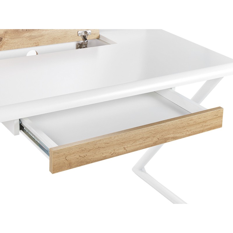 Biurko z szufladą 120 x 60 cm białe z jasnym drewnem FOCUS