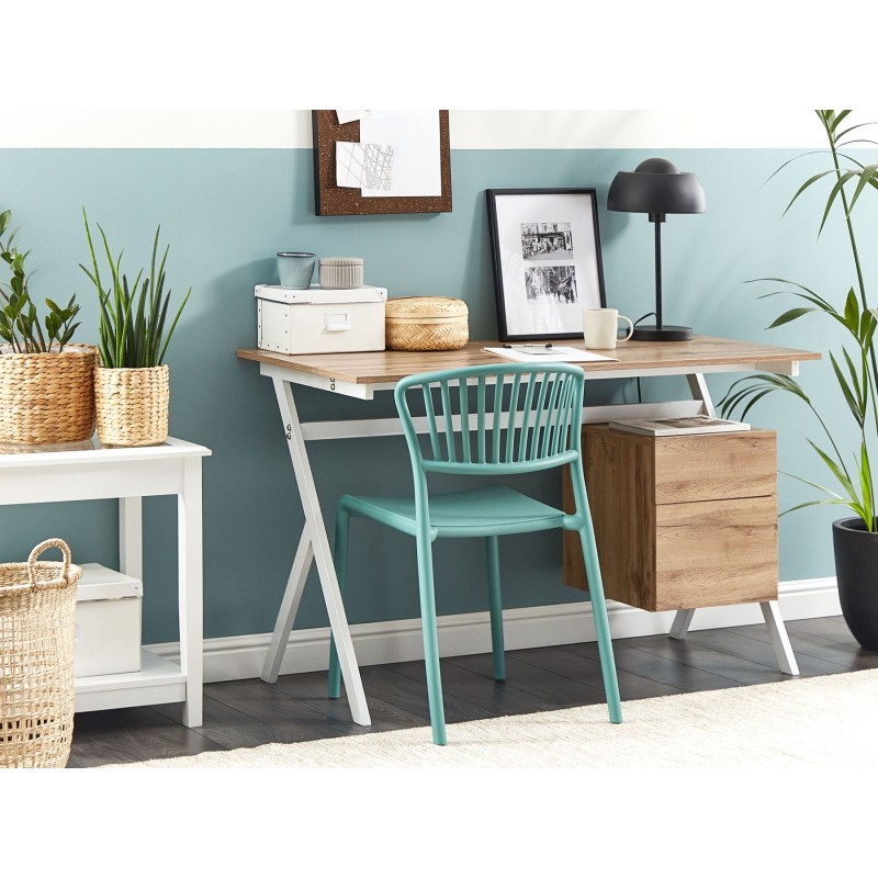 Biurko z szafką i szufladą 120 x 60 cm jasne drewno z białym ASHLAND