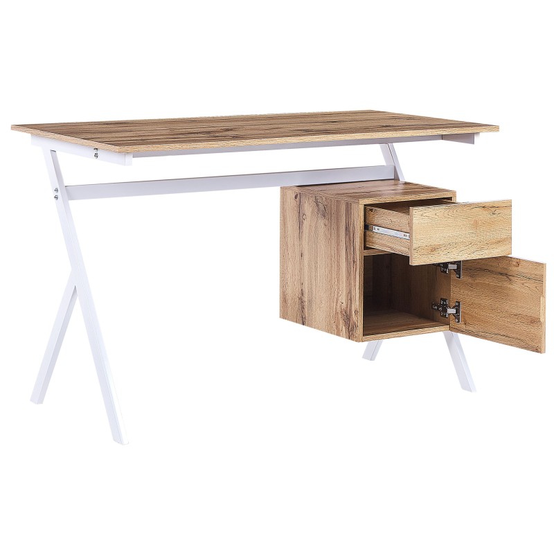 Biurko z szafką i szufladą 120 x 60 cm jasne drewno z białym ASHLAND