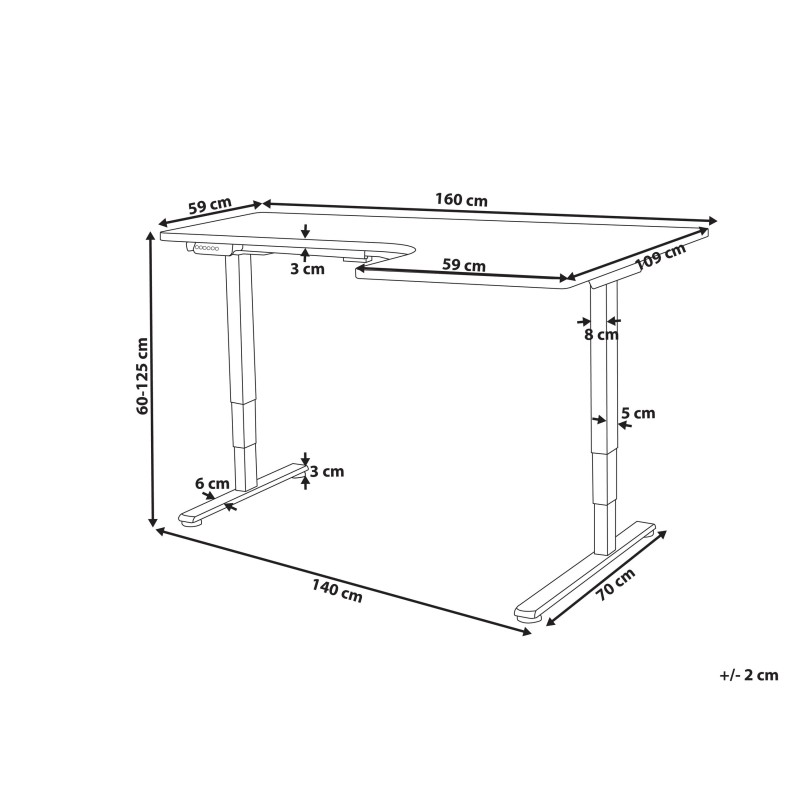 Biurko narożne prawe regulowane elektrycznie 160 x 59 cm czarne DESTINES