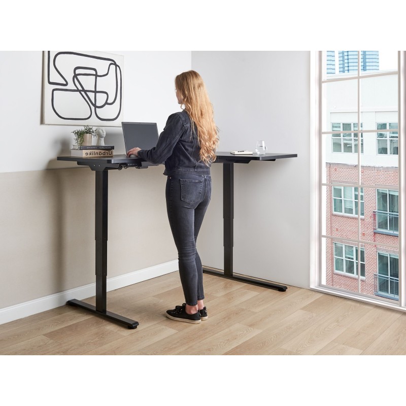 Biurko narożne prawe regulowane elektrycznie 160 x 59 cm czarne DESTINES